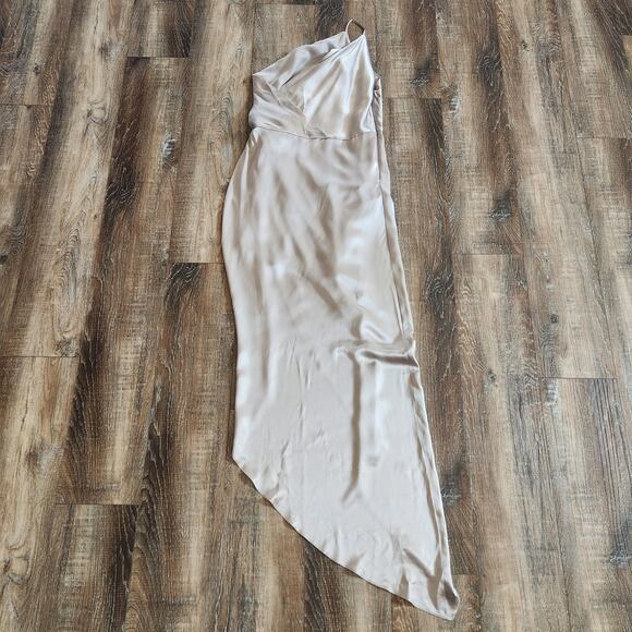 Michelle Mason Silk One Shoulder Dress Size 10 Gray NWT Midi Draped - Picture 7 of 13